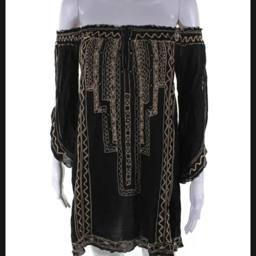 Poupette St Barth Off Shoulder Mini Dress Cover Up S Black‎ - Picture 2 of 15